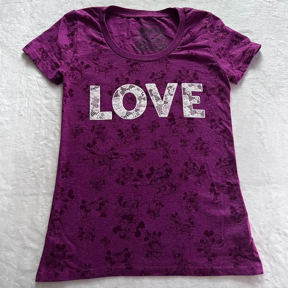 Disney Store Mickey & Minnie all over print purple Love t-shirt size medium